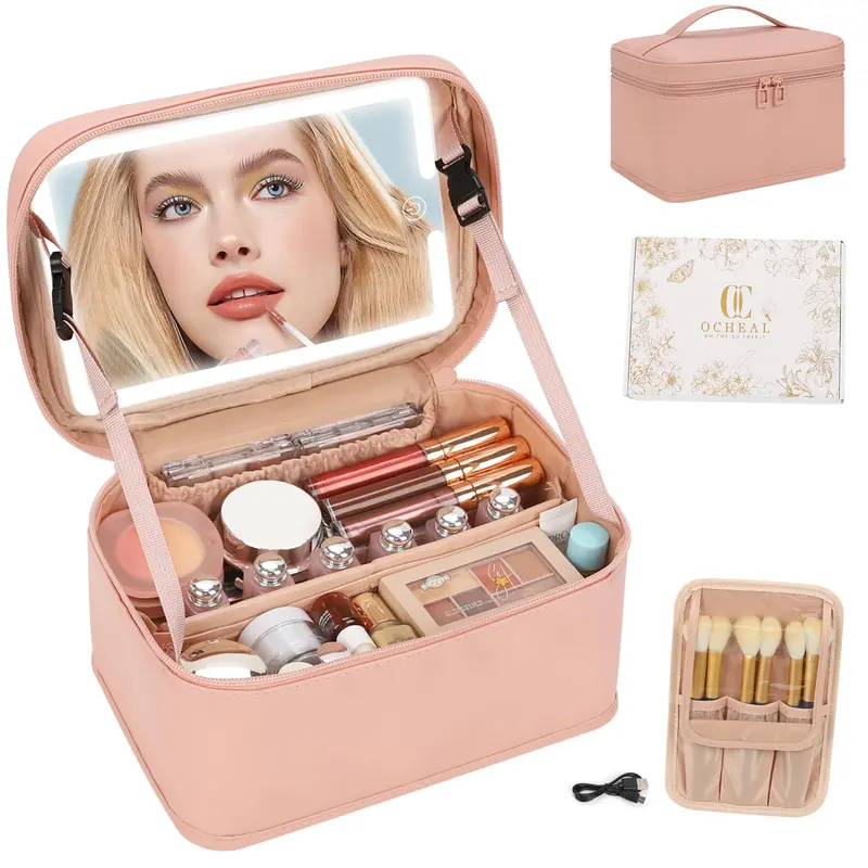 OCHEAL Trousse Maquillage Miroir LED Amovible – Vanity Case Voyage Rose