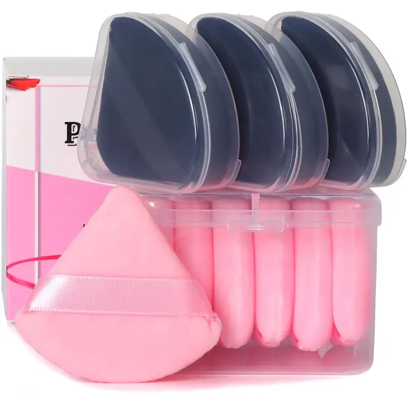 Ocim – 10 pièces bouffettes poudre visage en velours, triangles et cercles, avec étui – Applicateurs poudre