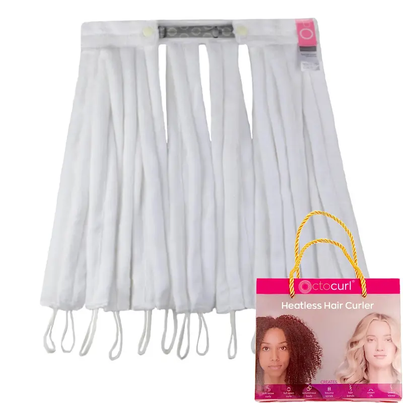 Octocurl Bandeau Sans Chaleur pour Boucles Longues – Rouleaux en Microfibre Blanc