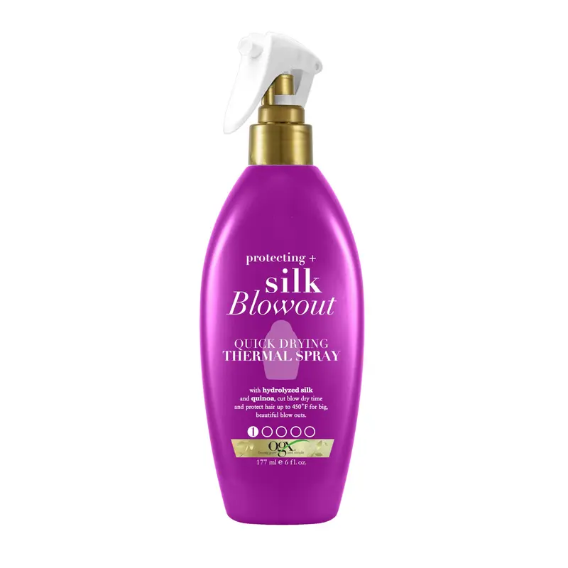 OGX Protecting + Silk Blowout Spray – Soin Thermique, Séchage Rapide, Protection 450°F