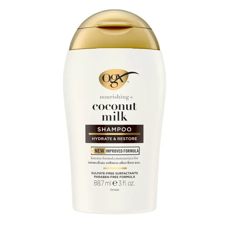 OGX Shampoing Nourrissant au Lait de Coco – Hydratation rapide & Restauration, Sans sulfates, Format voyage 3 oz