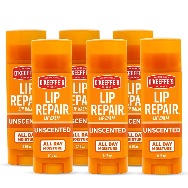 O'Keeffe's Lip Repair – Baume à lèvres non parfumé en stick (6 packs) – Hydratation et réparation pour lèvres extrêmement sèches