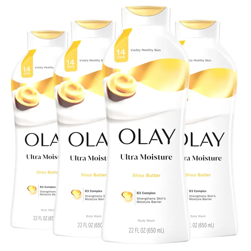 Olay Gel Douche Ultra-Nourrissant Femmes – Hydratation 24h, Vitamine B3, Beurre de Karité (Pack 4 × 651 ml)