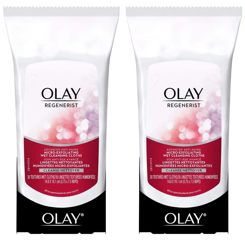Olay Regenerist Lingettes Humides Micro-Exfoliantes – Lot de 2 (60 lingettes)