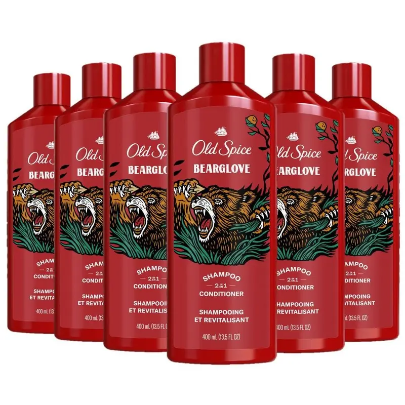 Old Spice Bearglove 2-en-1 Shampooing et Après-shampooing pour Hommes – Cheveux plus épais et hydratés – Pack 6 × 13,5 oz