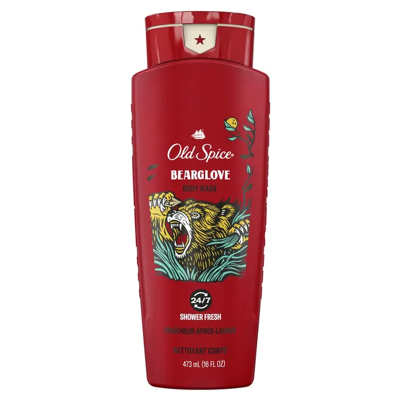 Old Spice Bearglove Gel Douche pour Homme – Parfum Bearglove, Rouge, 473 ml (16 oz, Conditionnement variable)