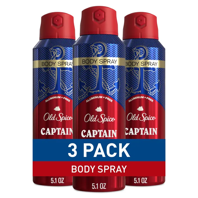 Old Spice Captain – Spray corporel sans aluminium pour hommes, protection des odeurs 24/7, parfum bergamote durable, pack 3 × 150 ml