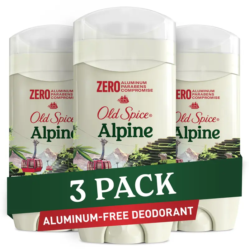 Old Spice Déodorant Homme Sans Aluminium Alpine – Fraîcheur 24/7 et Senteur Thé Vert, Lot de 3 (3.0 oz chacun)
