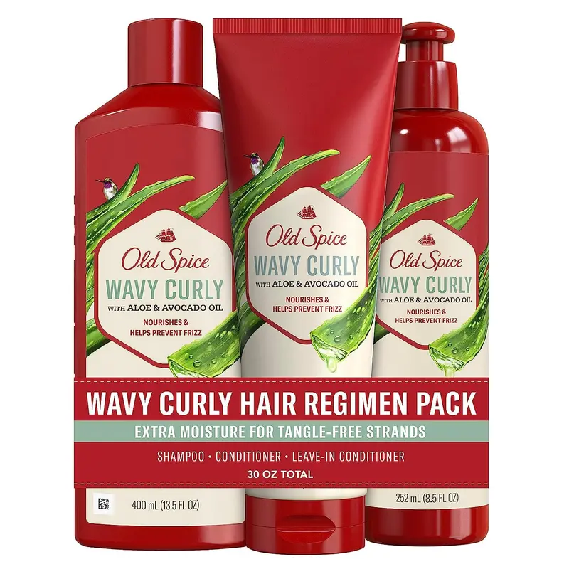 Old Spice Ensemble Boucles – Shampoing, Après-Shampoing et Soin Sans Rinçage pour Hommes