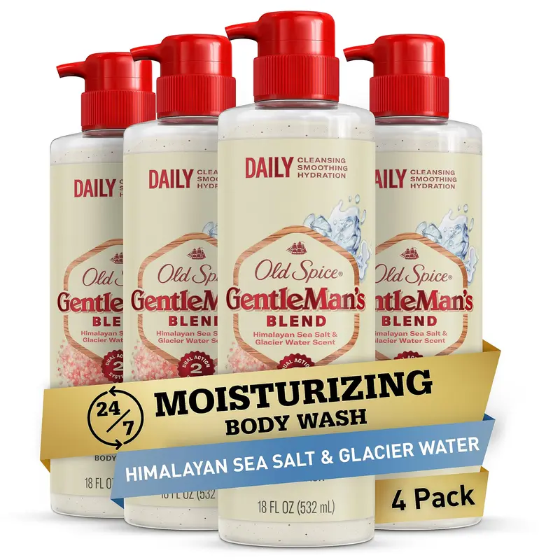 Old Spice Gel Douche Exfoliant et Hydratant pour Hommes – Fraîcheur 24/7, Sel Himalayen + Eau Glacée, 532 ml (Pack de 4)