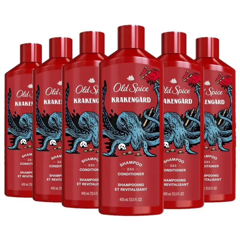 Old Spice Krakengard 2-en-1 – Shampooing & Après-shampooing pour Hommes, Cheveux plus épais et hydratés, Pack de 6 (13,5 oz chacun)