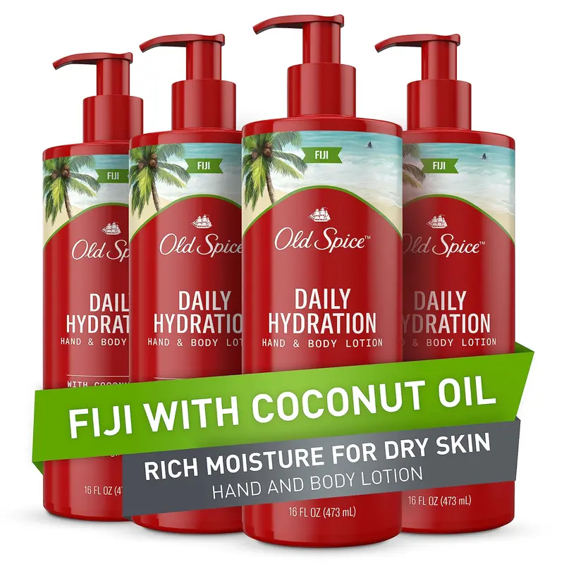 Old Spice Lotion Hydratation Quotidienne – Hydratation 24/7 pour peau sèche, parfum Coco-Lime – Pack de 4 bouteilles (473 ml)