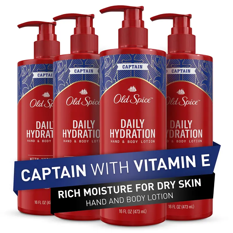 Old Spice Lotion Mains et Corps – Hydratation 24/7, Vitamine E, Capitaine – Lot de 4