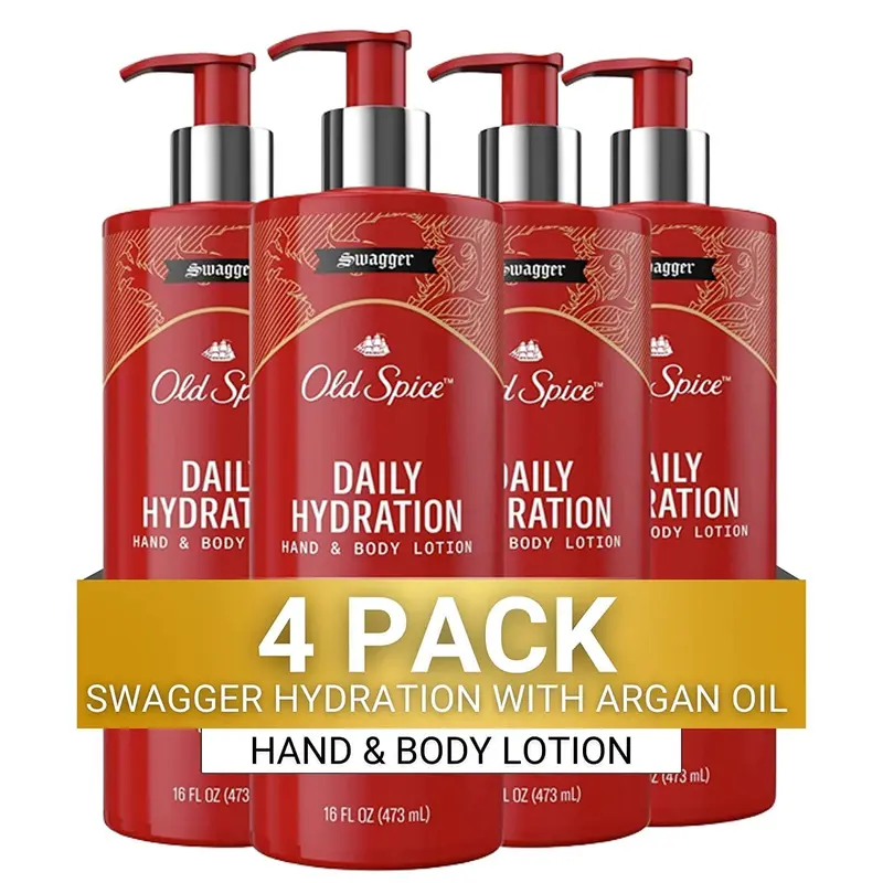 Old Spice Lotion Mains et Corps – Hydratation Quotidienne, Huile d'Argan, Lot 4 × 473 ml