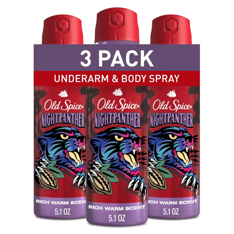 Old Spice Night Panther – Spray corporel sans aluminium pour Homme, protection 24/7 et fraîcheur durable, parfum Cologne de Qualité – Pack de 3 × 5,1 oz