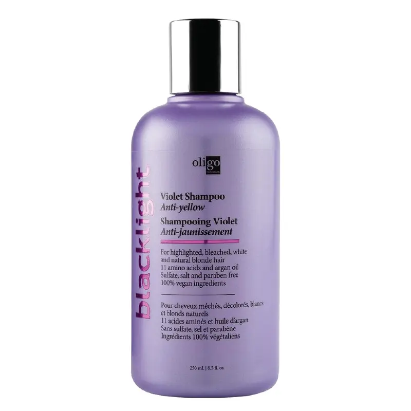 Oligo Professionnel - Blacklight Violet Shampoo – Sans sulfates – Pour blondes – Vegan – Élimine les tons jaunes – Hydratant à l’huile d’argan – 8,5oz