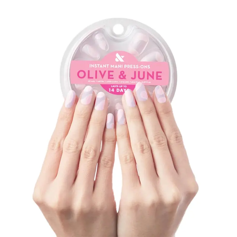 Olive & June Instant Mani – Ongles à poser courts et ronds, 42 pièces, 21 tailles, non toxiques