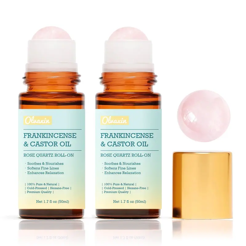 Olvaxin Roll-On Encens & Ricin avec Quartz Rose – Duo 2×50 ml | Soin Visage, Cheveux et Corps