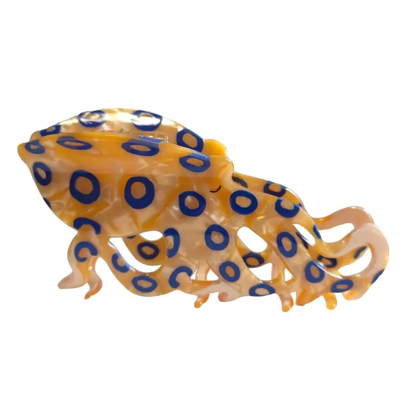 OMG Decor Pince Cheveux Pieuvre Bleue en Acétate – Clip Large pour Femmes
