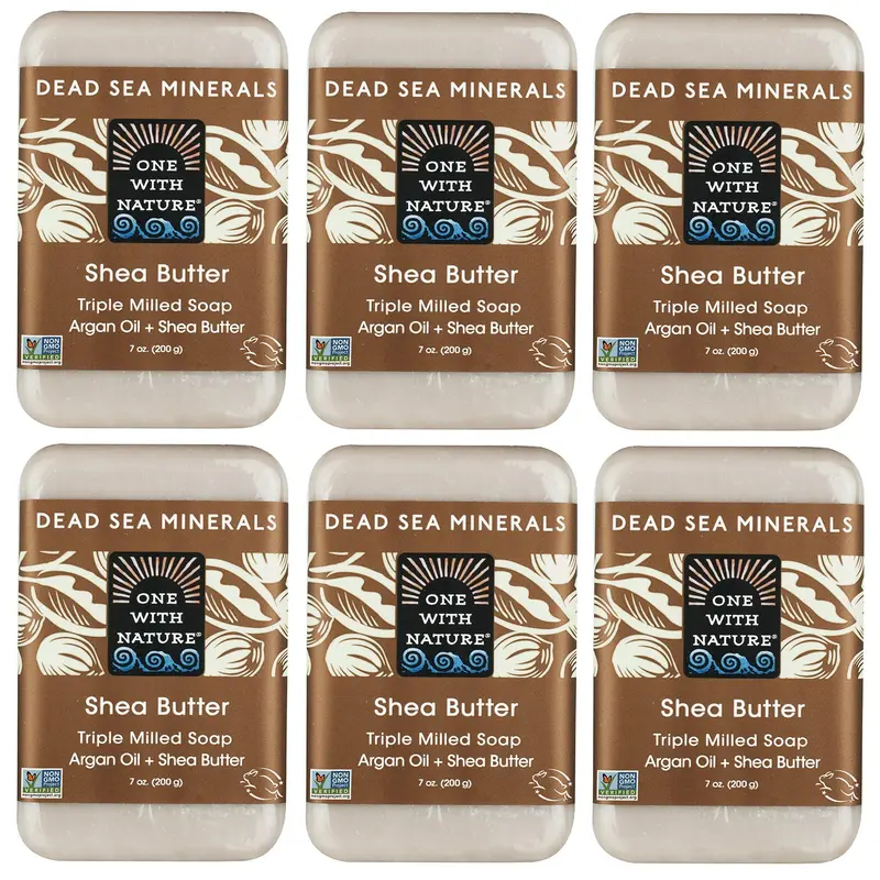 One With Nature Savon Minéral Mer Morte au Beurre de Karité – Pack de 6 barres (7 oz)