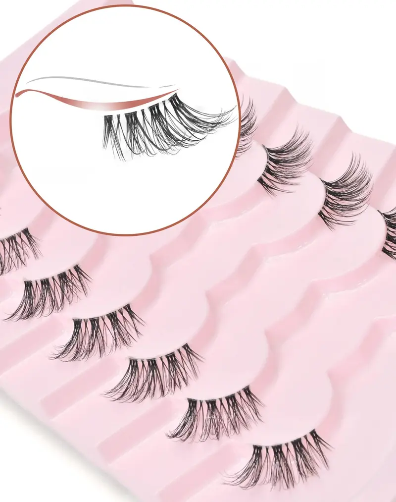 Onlyall Cils Demi Naturels – Faux Cils Demi-Longs Naturels, Bande Transparente, 7 Paires C03