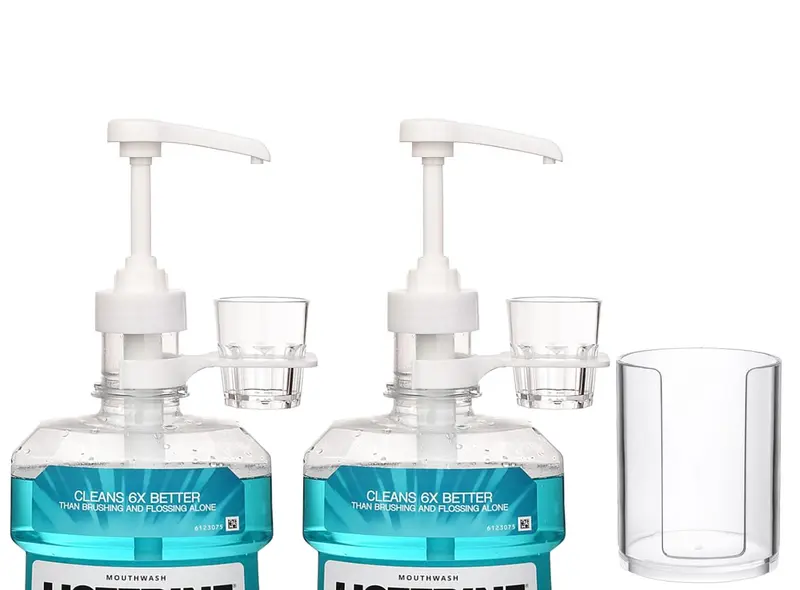 onsogi – Pompe doseuse pour bouteilles Listerine 1 L et 1,5 L avec porte-gobelets et gobelets réutilisables
