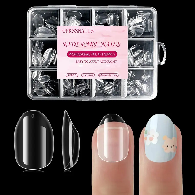 OPkssnails Ongles Enfants Gel Doux – 360 Pièces, 12 Tailles, Pré-Collés