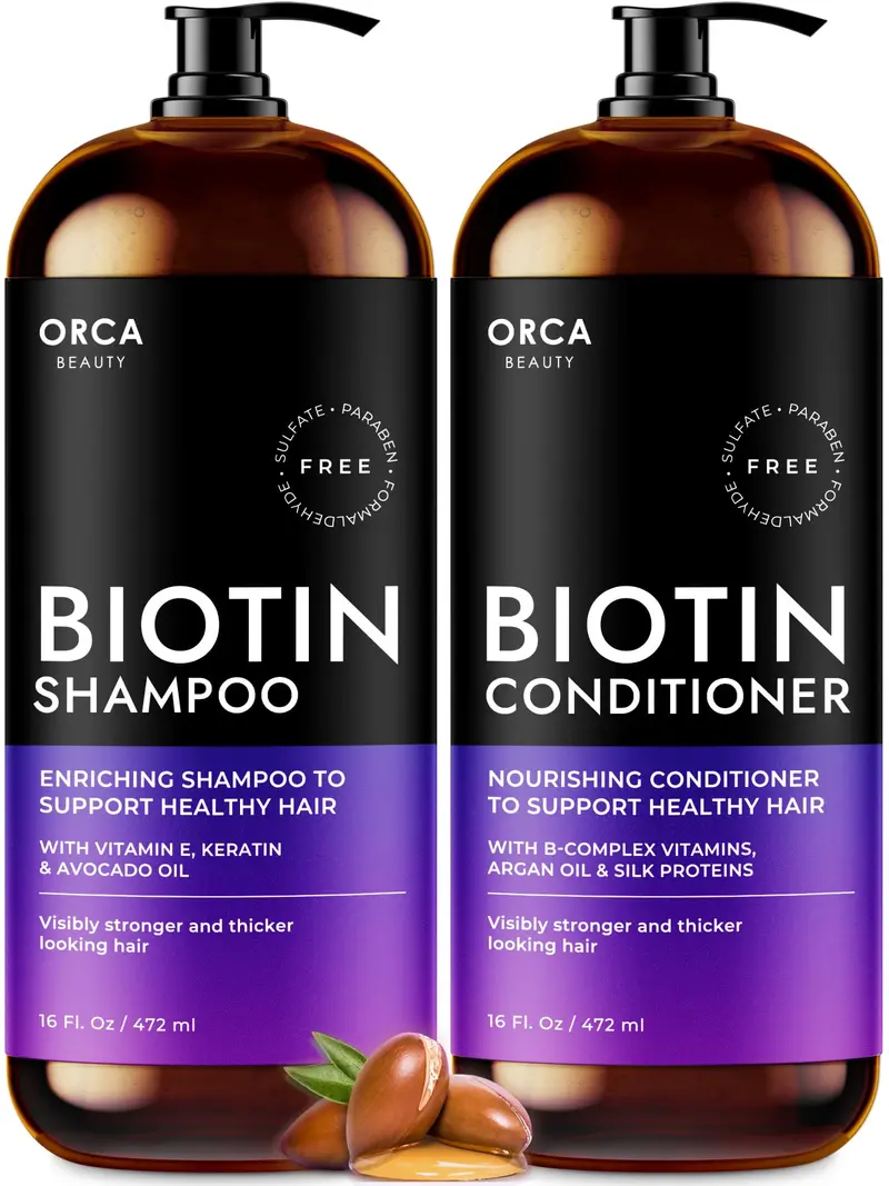 Orca Beauty – Shampoing Biotine et Après-Shampoing Biotine – Volume et Hydratation pour Cheveux Fins