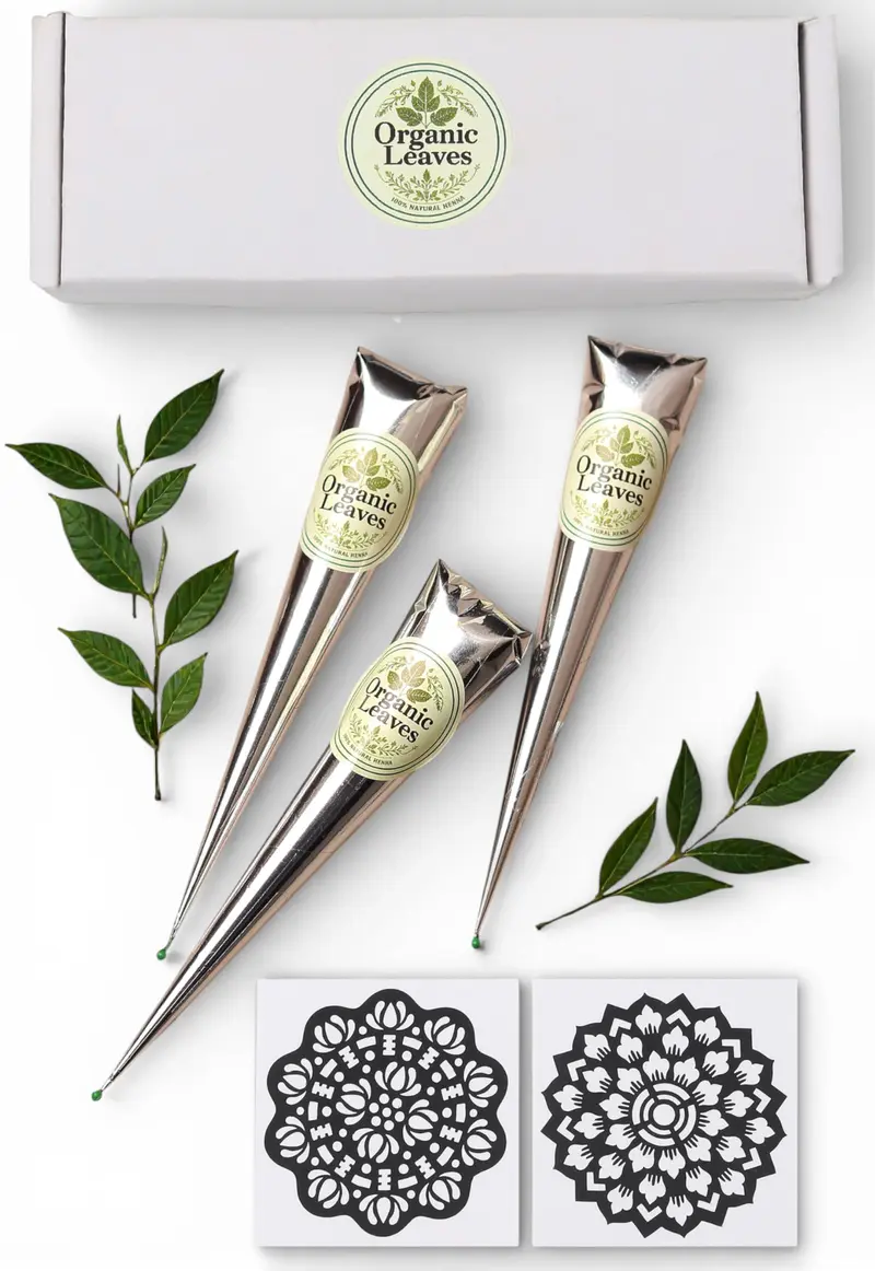 Organic Leaves Cones Henna 3x30 g – Henna Naturel Sans Ammoniaque, Prêts à l Emploi