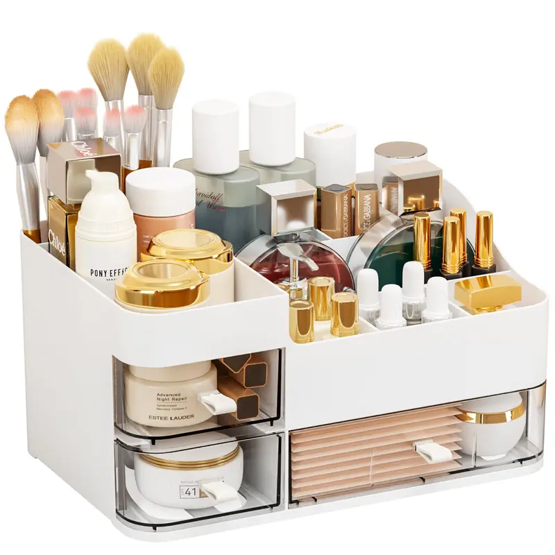 Organisateur Maquillage SuoXing Transparent – Grand Tiroir et 8 Compartiments pour Vanity et Salle de Bain