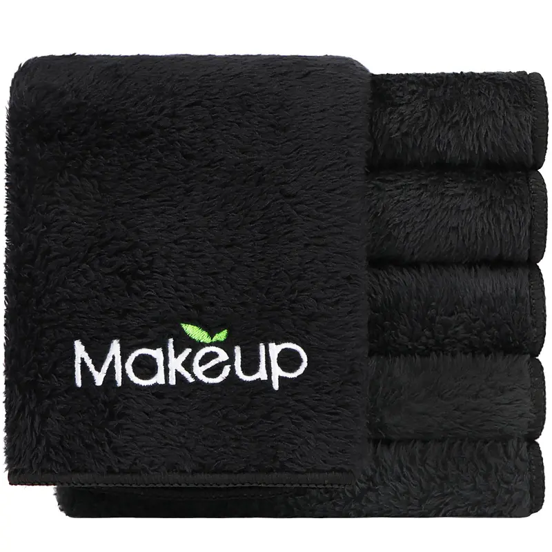 Orighty – Lot de 6 Lingettes Démaquillantes Microfibre Peluche Corail Noir, 13 x 13 po