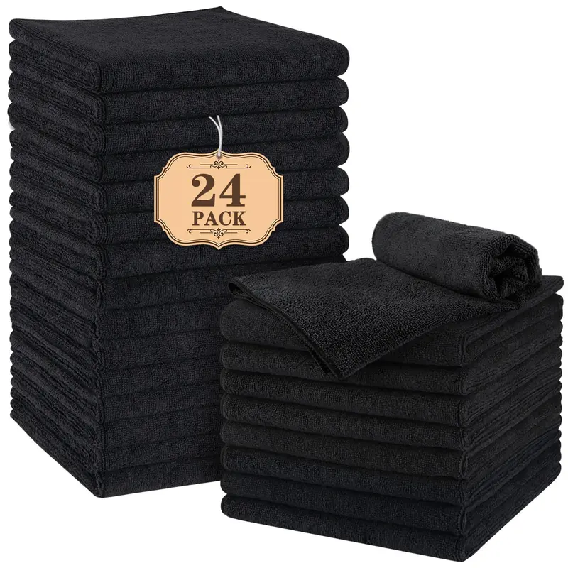 Orighty Serviettes de Salon en Microfibre – Lot de 24, Noir, 16 x 29 po