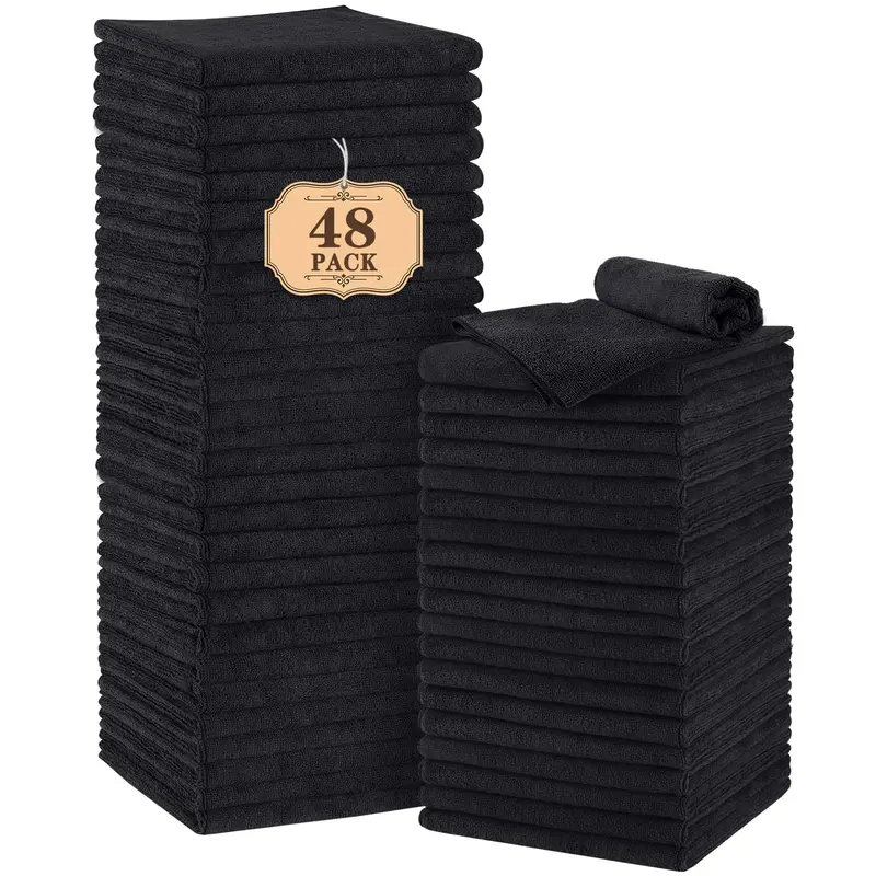 Orighty Serviettes Salon Noir 48 Pack – Microfibre 16x29, Douces et Absorbantes (Non résistantes au blanchiment)