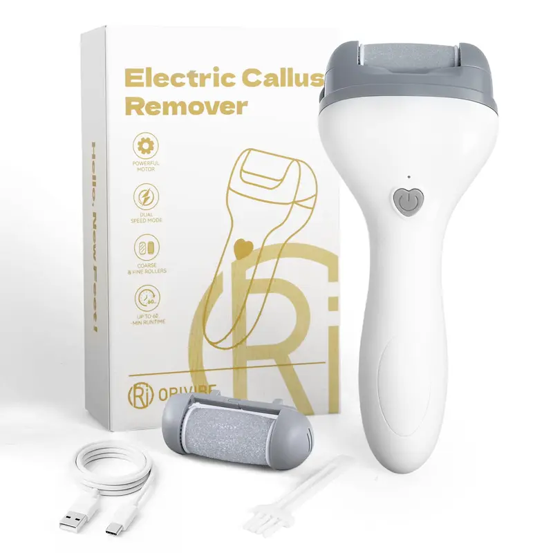 Orivibe Éliminateur Électrique de Callosités pour Pieds — 2 Vitesses, Rouleaux Fin et Gros, USB-C