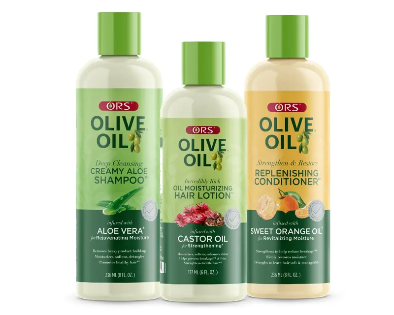ORS Shampoing à l'huile d'olive, Après-shampooing et Lotion – Ensemble 3 pièces pour cheveux plus forts et sains