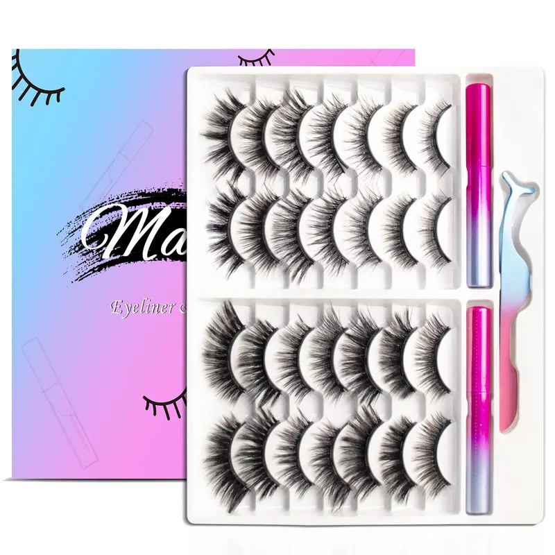 OTET Kit Cils Magnétiques – Longue Tenue, Réutilisables, Aspect Naturel, 14 Paires avec Trait Magnétique et Pince à Cils