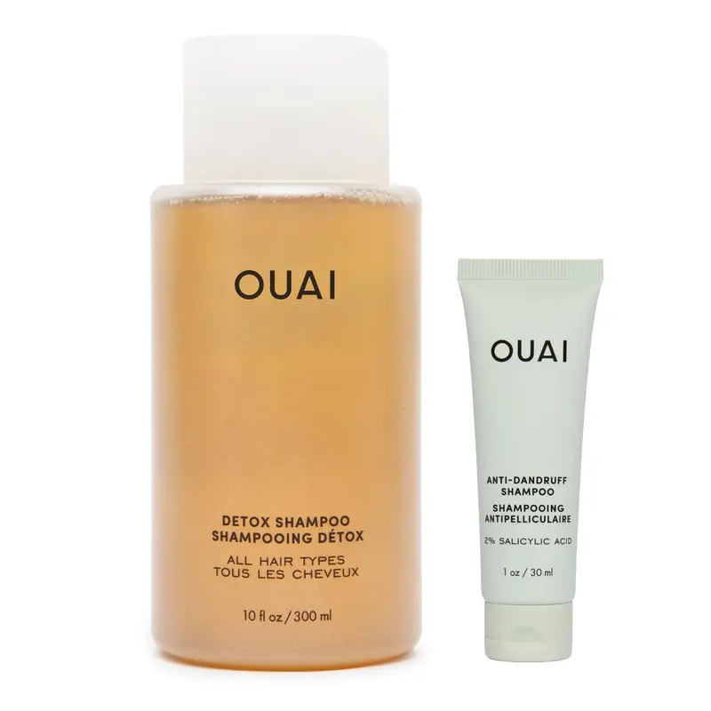 OUAI Shampoing Détox (10 oz) & Anti-Pelliculaire Deluxe (1 oz) – Coffret Clarifiant et Apaisant pour Cuir Chevelu Sec