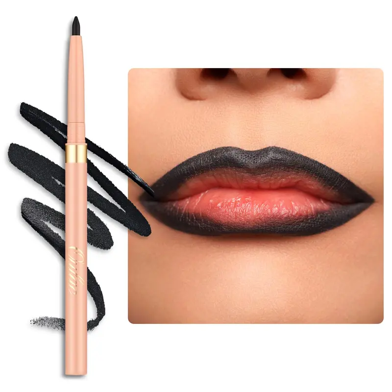 Oulac Crayon Lèvres Noir Rétractable 2 en 1 – Contour Lèvres et Regard, Pigmentation élevée, Waterproof, Végan
