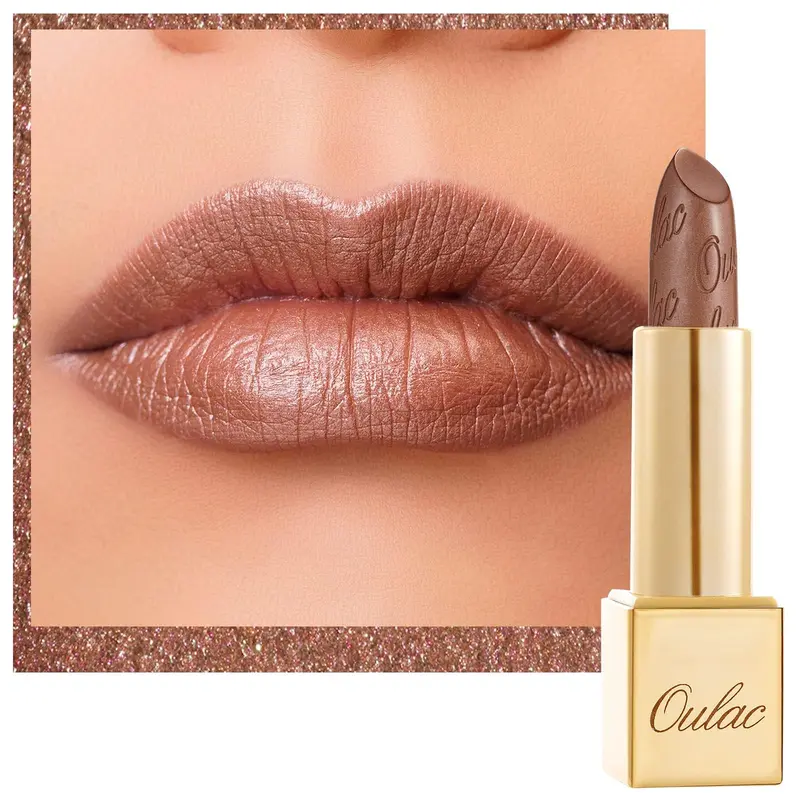 Oulac Rouge à lèvres brun métallique 3D – Hydratation légère et couleur haute couvrance (végane)