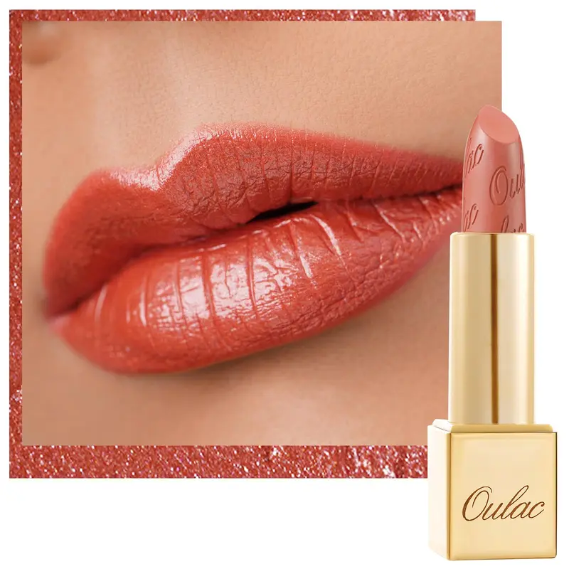 Oulac Rouge à Lèvres Coral Orange – Brillance 3D Métallique, Hydratation Légère, Végan, Couverture Totale