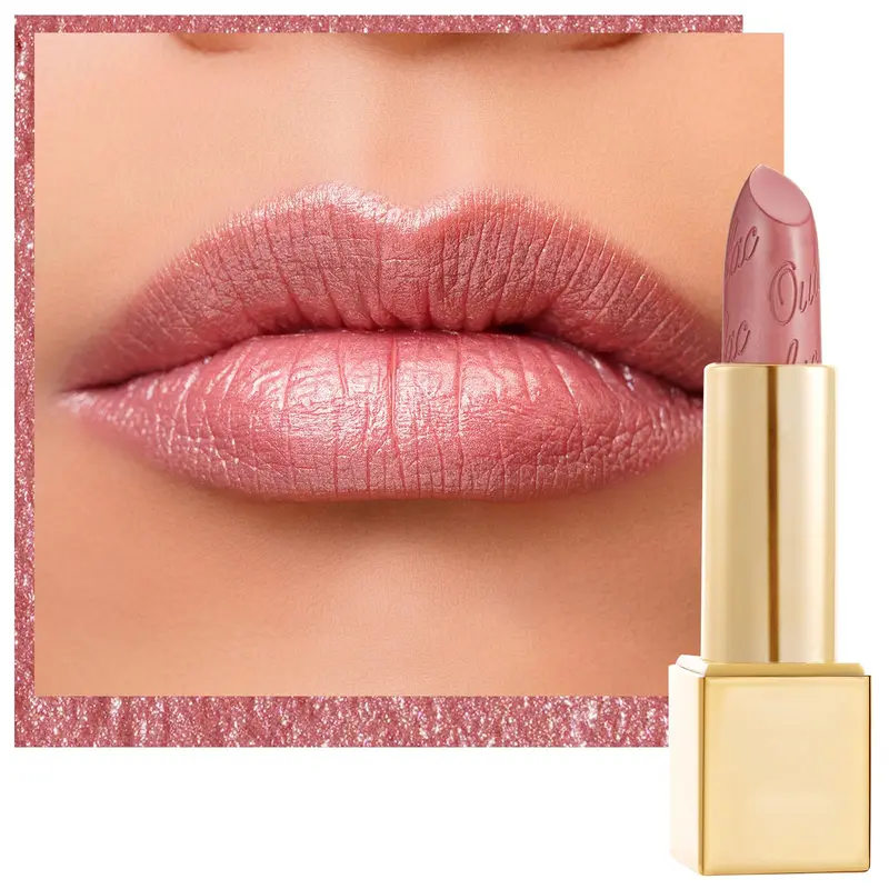 Oulac Rouge à Lèvres Rose Clair – Brillance Métallique 3D, Hydratant, Vegan