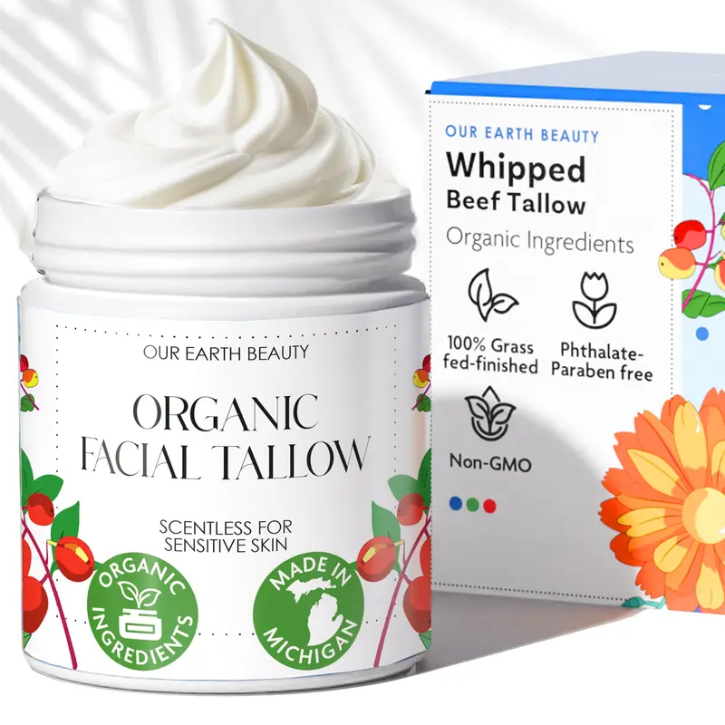 Our Earth Beauty – Crème Visage au Suif Bio Fouettée, Non Parfumée, 4 oz – Fabriquée aux États‑Unis