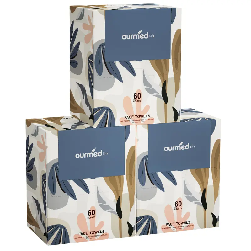 Ourmed Life Serviettes Visage Jetables Biodegradables — 180 pièces, 10 × 7,9 po, Ultra Douces