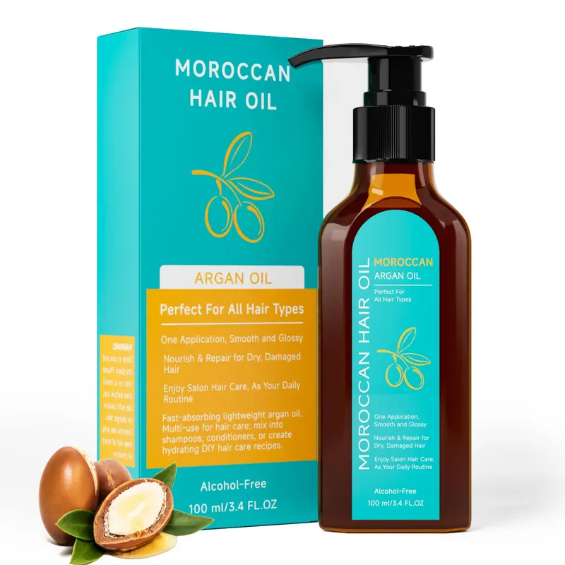 Outccogo Huile d'Argan Marocaine – Soin Cheveux Frisés et Sec, Hydrate, Lisse et Protège Chaleur, 100 ml