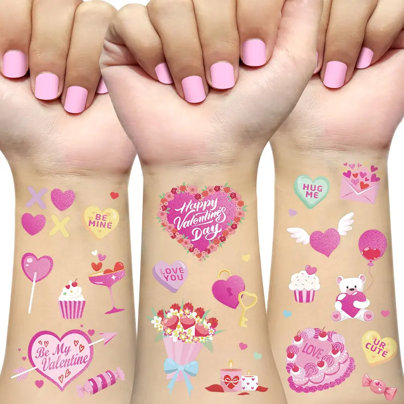 Ovasorve Tatouages Temporaires Saint-Valentin – 68 Styles, Dorure Rose Métallique | Déco et Cadeaux
