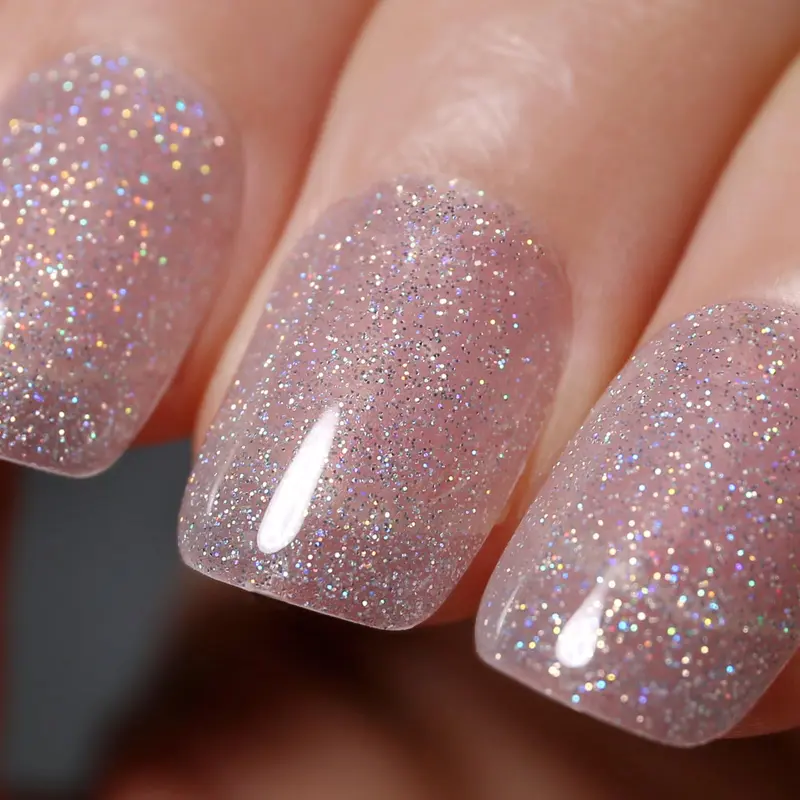 Ozzeal Vernis Gel Paillettes Argent Clair – Irisé, Gel UV/LED 0,5 fl oz (15 ml) | Manucure à faire soi-même
