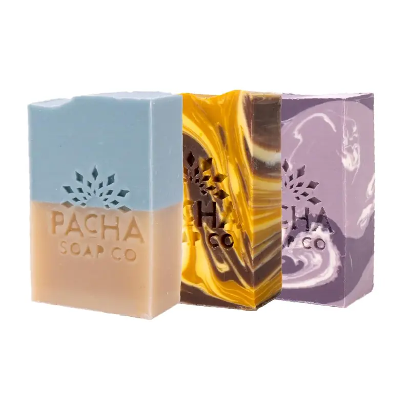 Pacha Soap Co. – Savons en barre artisanaux au lait d’amande, lait de chèvre et lavande française – Lot 3x4 oz, Fabriqué aux États‑Unis