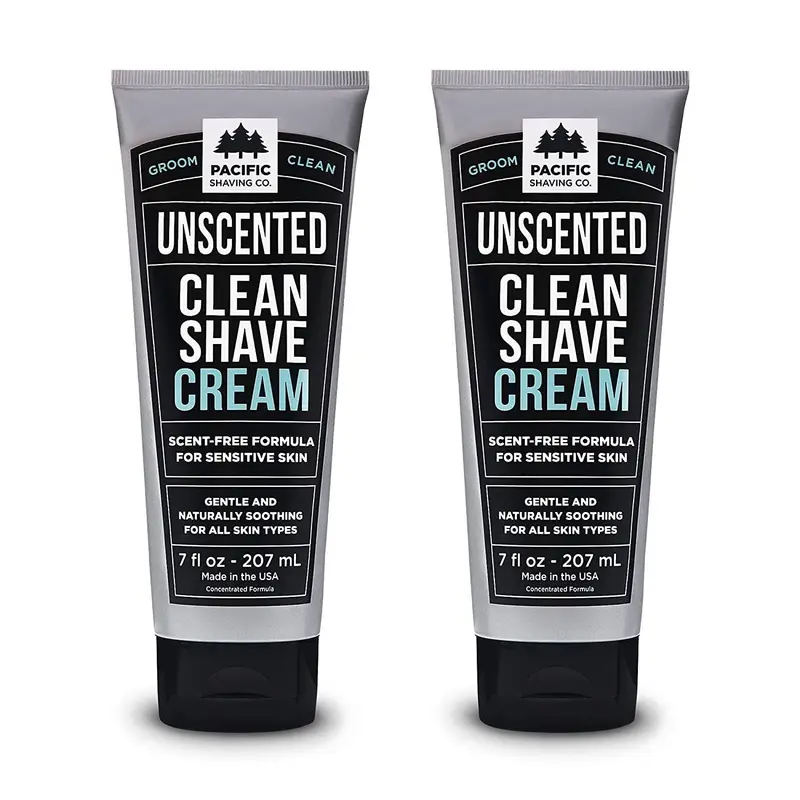 Pacific Shaving Company Crème de Rasage Clean – Beurre de Karité + Vitamine E pour Peau Sensible Hydratée – Formule Neutre, Rasage Lisse et Sans Rougeur (207 ml, Lot de 2)