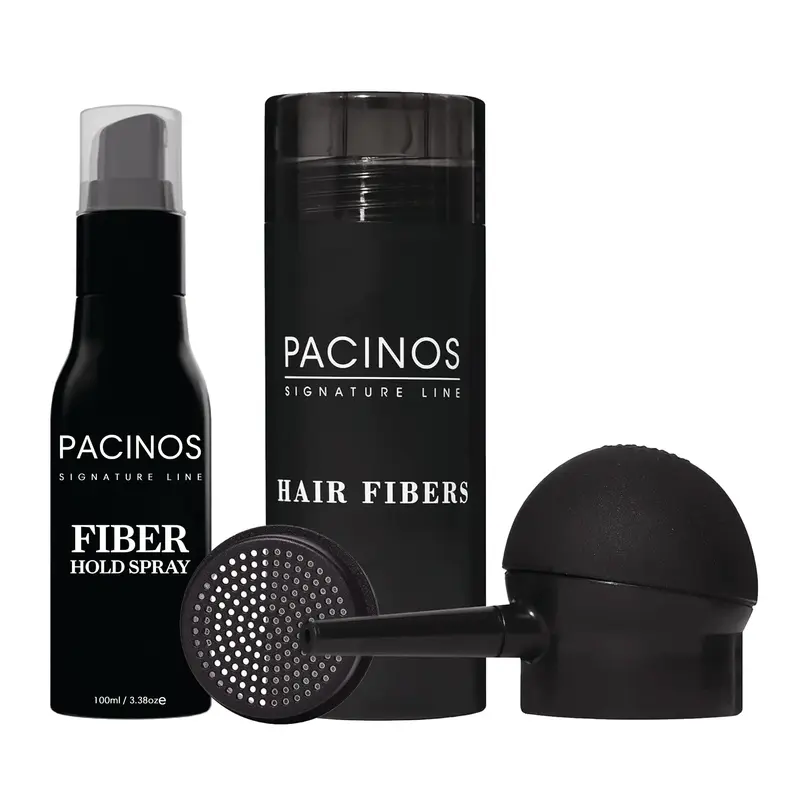 Pacinos Kit Fibres Cheveux Brun Foncé — Couvre Clairsemés Instantanément avec Spray Fixateur