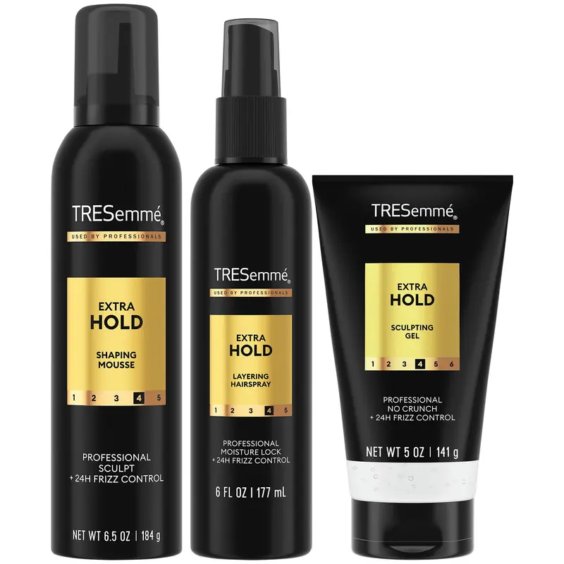 Pack Coiffage TRESemmé Extra Hold – Mousse, Laque et Gel Sans Alcool